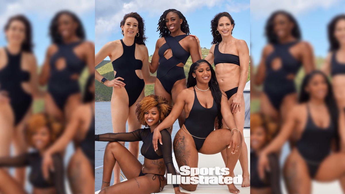 WNBA players Nneka Ogwumike, Breanna Stewart, Sue Bird, DiDi Richards and Te’a Cooper photographed by Laretta Houston for the 2022 SI Swimsuit Issue in St. Thomas.
